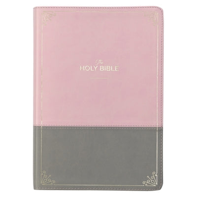 KJV Super Giant Print Bible Two-Tone Pink/Gray Faux Leather by 