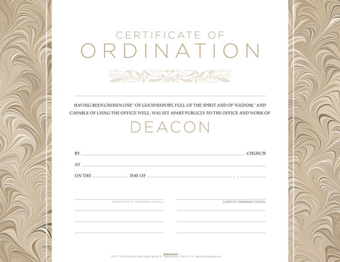 Deacon Ordination Flat Certificate (Pkg 6) by Broadman Church Supplies Staff