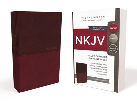 NKJV, Value Thinline Bible, Compact, Imitation Leather, Burgundy, Red Letter Edition by Thomas Nelson