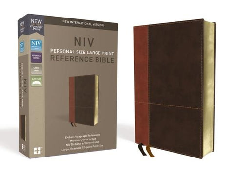 NIV, Personal Size Reference Bible, Large Print, Imitation Leather, Brown, Red Letter Edition, Comfort Print by Zondervan