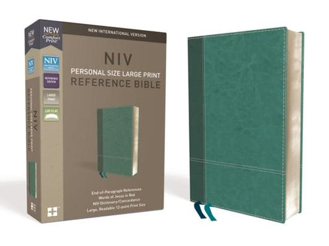 NIV, Personal Size Reference Bible, Large Print, Imitation Leather, Blue, Red Letter Edition, Comfort Print by Zondervan