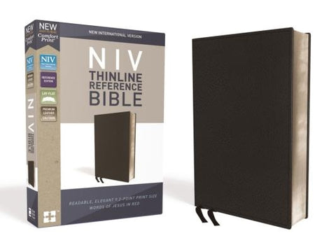 NIV, Thinline Reference Bible, Premium Bonded Leather, Black, Red Letter Edition, Comfort Print by Zondervan