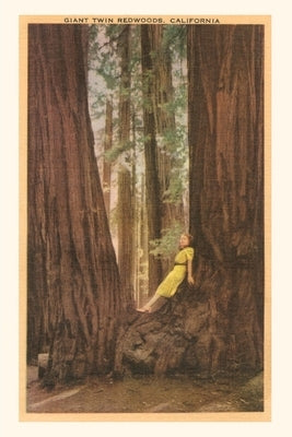 The Vintage Journal Girl in Nook of Twin Redwood Trees by Found Image Press