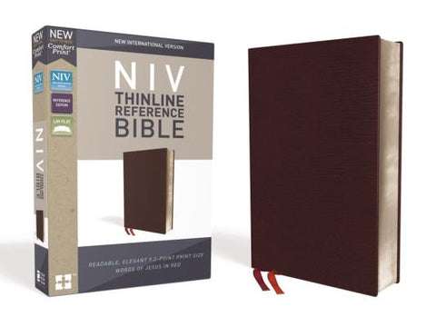 NIV, Thinline Reference Bible, Bonded Leather, Burgundy, Red Letter Edition, Comfort Print by Zondervan