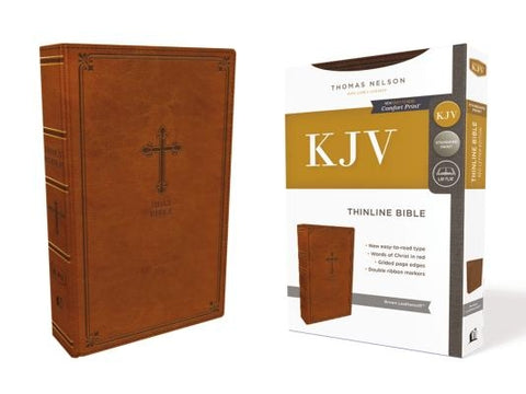 Kjv, Thinline Bible, Leathersoft, Brown, Red Letter Edition, Comfort Print by Thomas Nelson