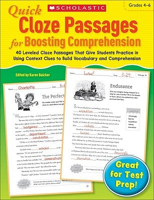 Quick Cloze Passages for Boosting Comprehension, Grades 4-6 by Scholastic
