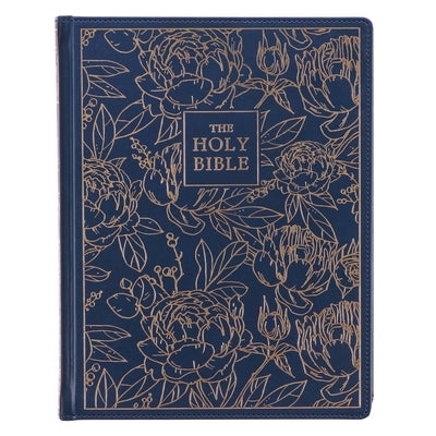 KJV Large Print Note-Taking Bible Navy Blue Floral Faux Leather by 