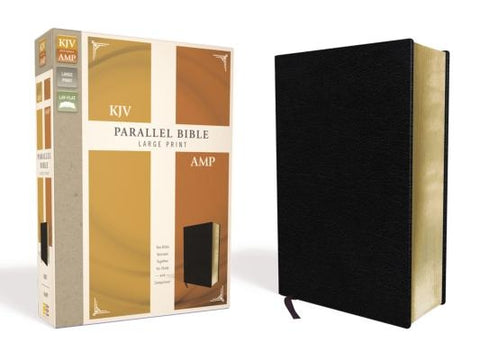 KJV, Amplified, Parallel Bible, Large Print, Bonded Leather, Black, Red Letter Edition: Two Bible Versions Together for Study and Comparison by Zondervan