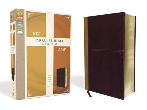 KJV, Amplified, Parallel Bible, Large Print, Leathersoft, Tan/Burgundy, Red Letter Edition: Two Bible Versions Together for Study and Comparison by Zondervan